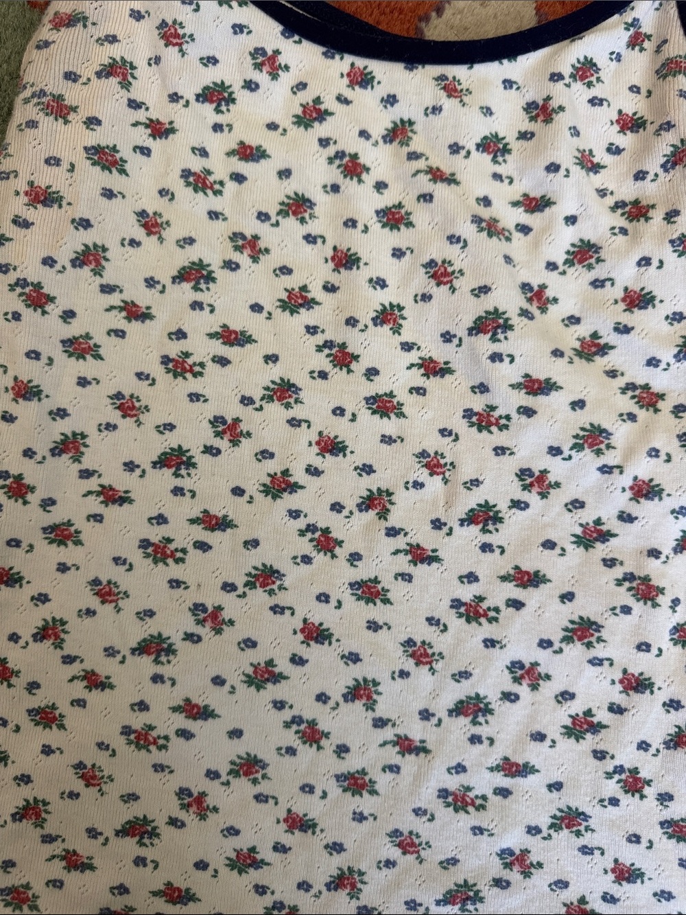 Brandy Melville Floral Print Cami Tank Top with Navy Trim - Picture 2 of 4